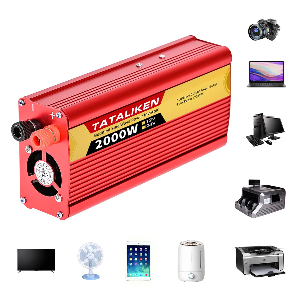 Car Power Inverter 600W–2500W – 12V DC to 110V/220V AC Converter with Dual USB