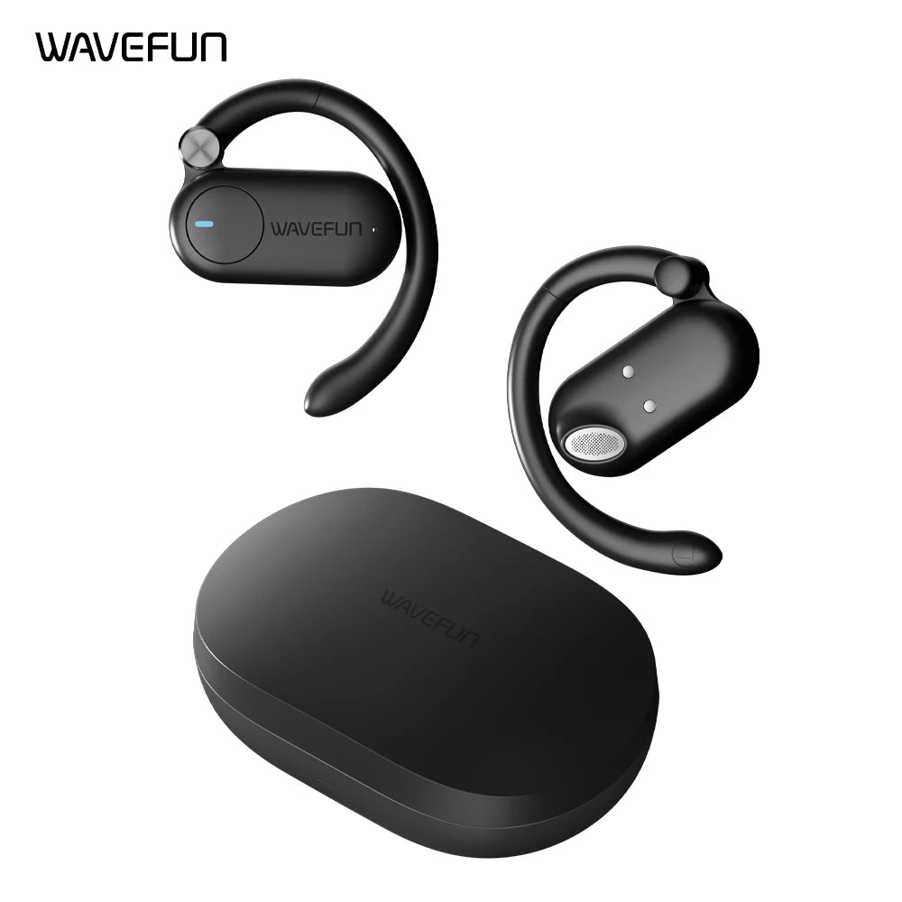Wavefun Sense Open-Ear Wireless Headphones – Bluetooth 5.3 with Mic & Adjustable Hook