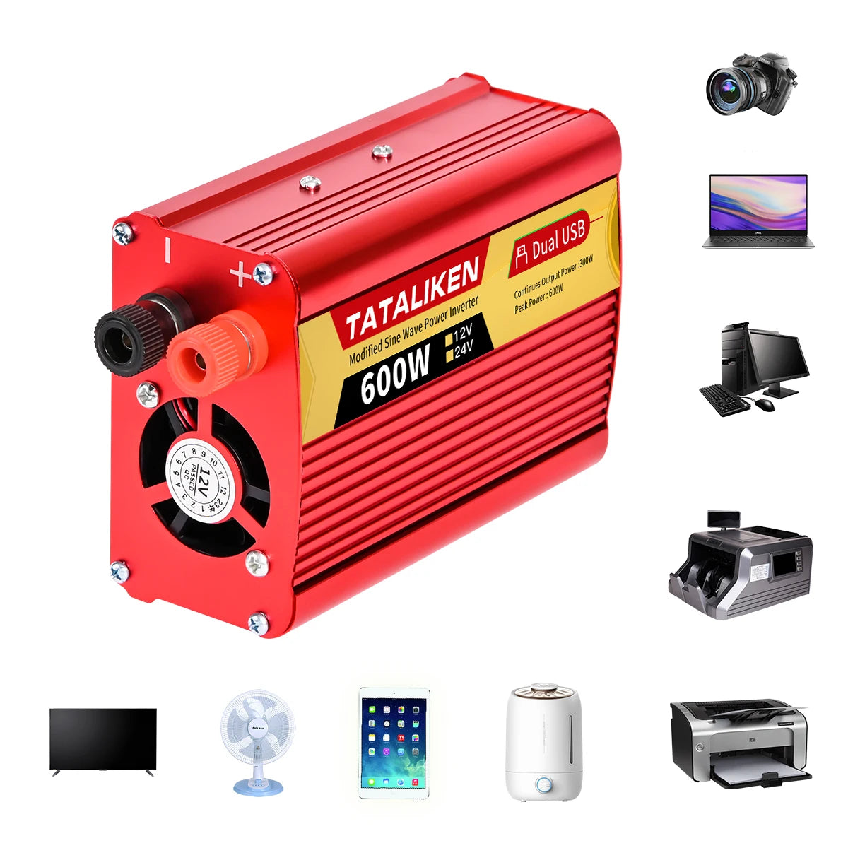 Car Power Inverter 600W–2500W – 12V DC to 110V/220V AC Converter with Dual USB