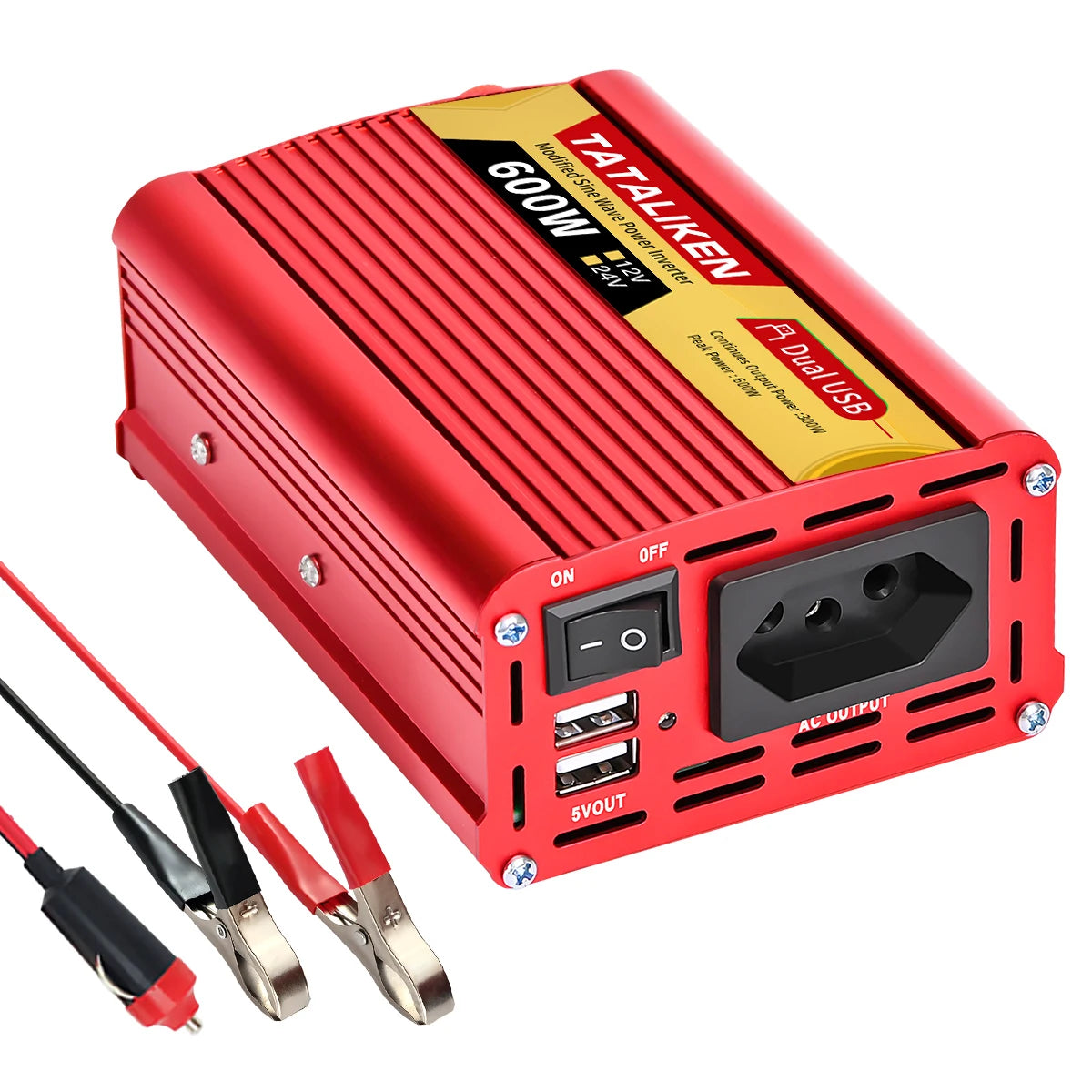 Car Power Inverter 600W–2500W – 12V DC to 110V/220V AC Converter with Dual USB