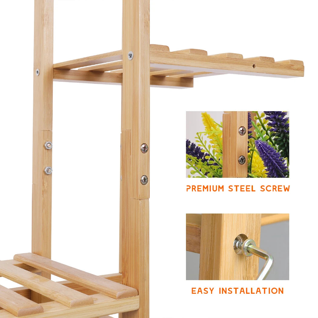 5 / 6 Tiers Tall Bamboo Plant Stand Corner Flower Display Rack for Indoor Outdoor