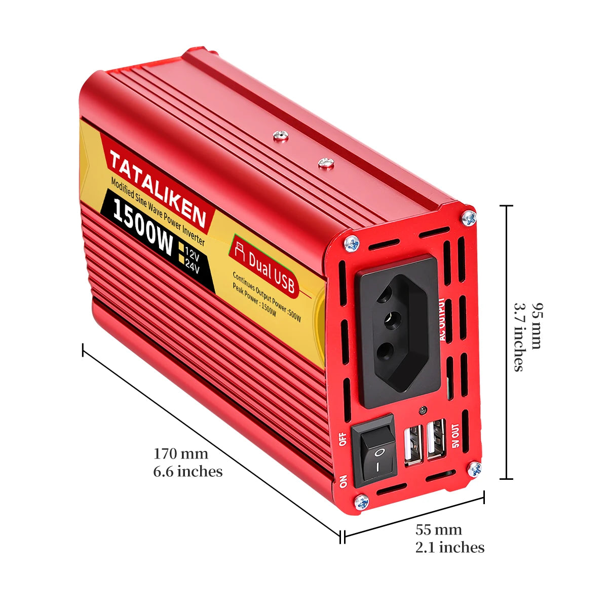 Car Power Inverter 600W–2500W – 12V DC to 110V/220V AC Converter with Dual USB