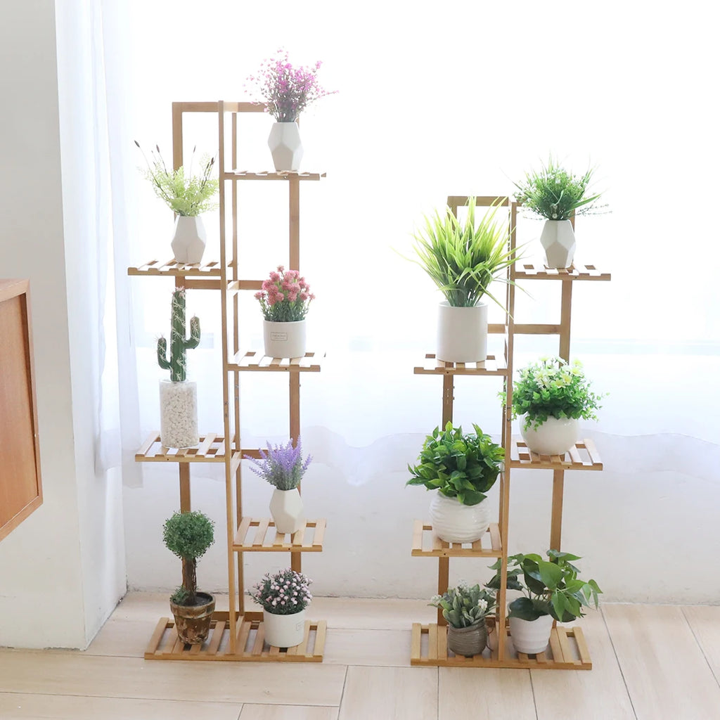 5 / 6 Tiers Tall Bamboo Plant Stand Corner Flower Display Rack for Indoor Outdoor