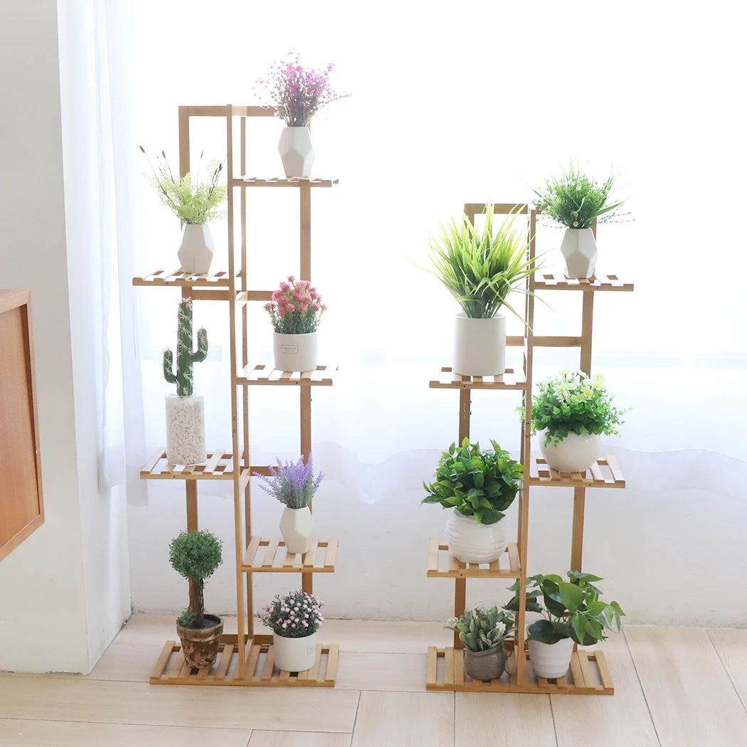 5 / 6 Tiers Tall Bamboo Plant Stand Corner Flower Display Rack for Indoor Outdoor