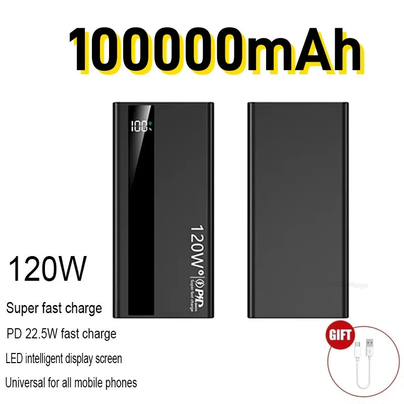 120W Fast Charging Power Bank – 200,000mAh Portable Charger with LED Display