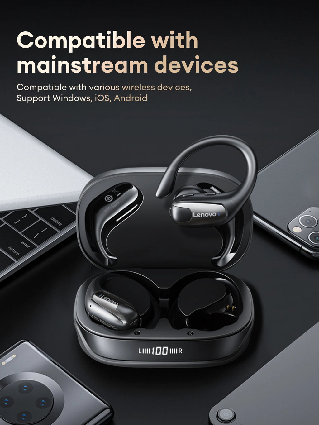 Lenovo EA305 Wireless Earphones – Bluetooth 5.4 OWS Open-Ear Gaming & Sport Headset