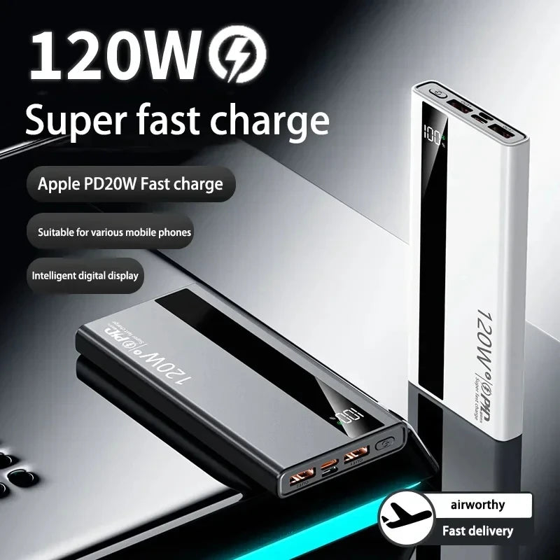 120W Fast Charging Power Bank – 200,000mAh Portable Charger with LED Display