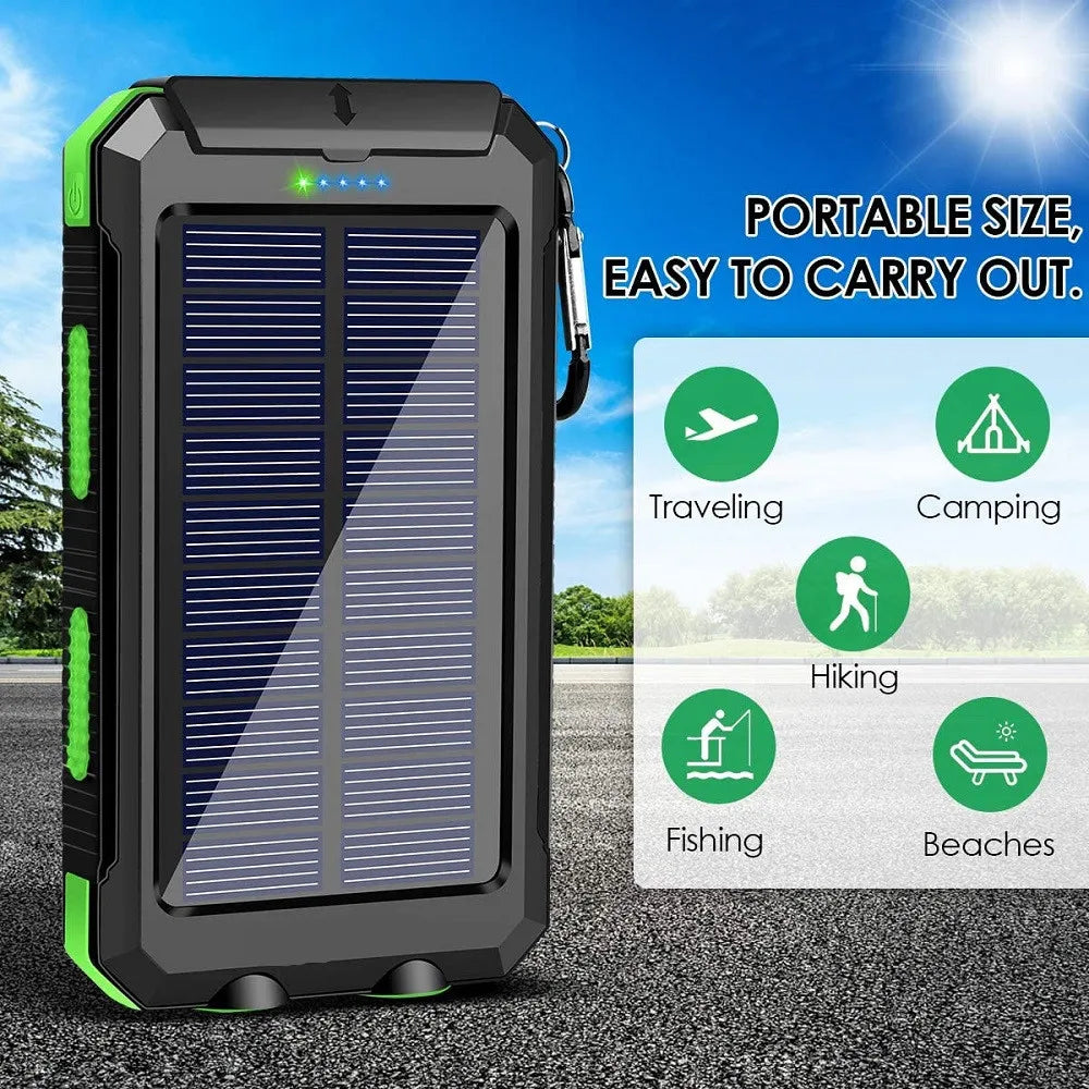 Solar Power Bank 80,000mAh – Portable Charger with LED Flashlight & Compass