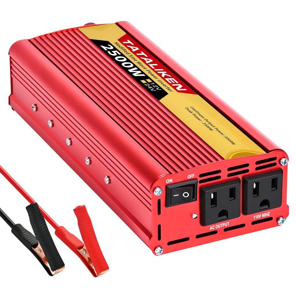 Car Power Inverter 600W–2500W – 12V DC to 110V/220V AC Converter with Dual USB