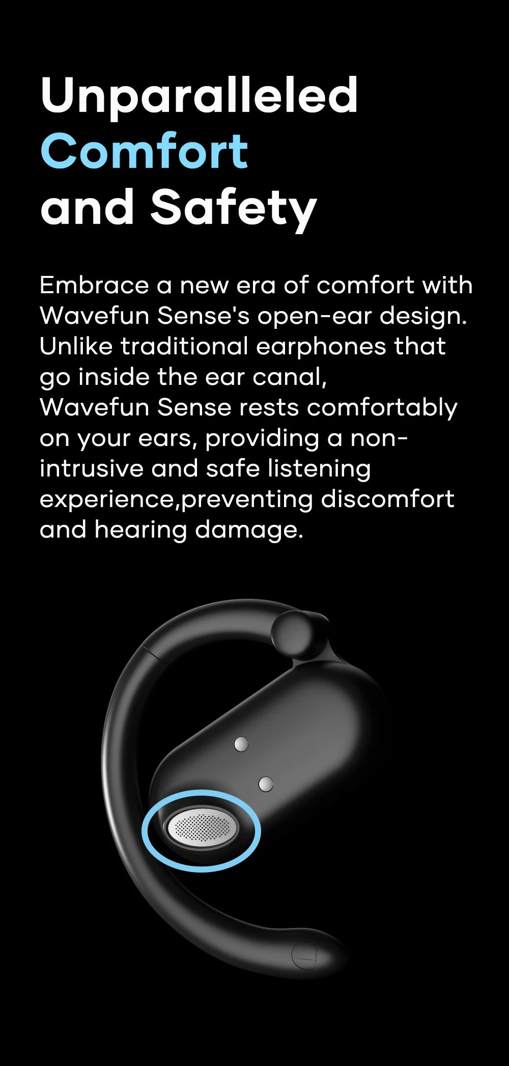 Wavefun Sense Open-Ear Wireless Headphones – Bluetooth 5.3 with Mic & Adjustable Hook