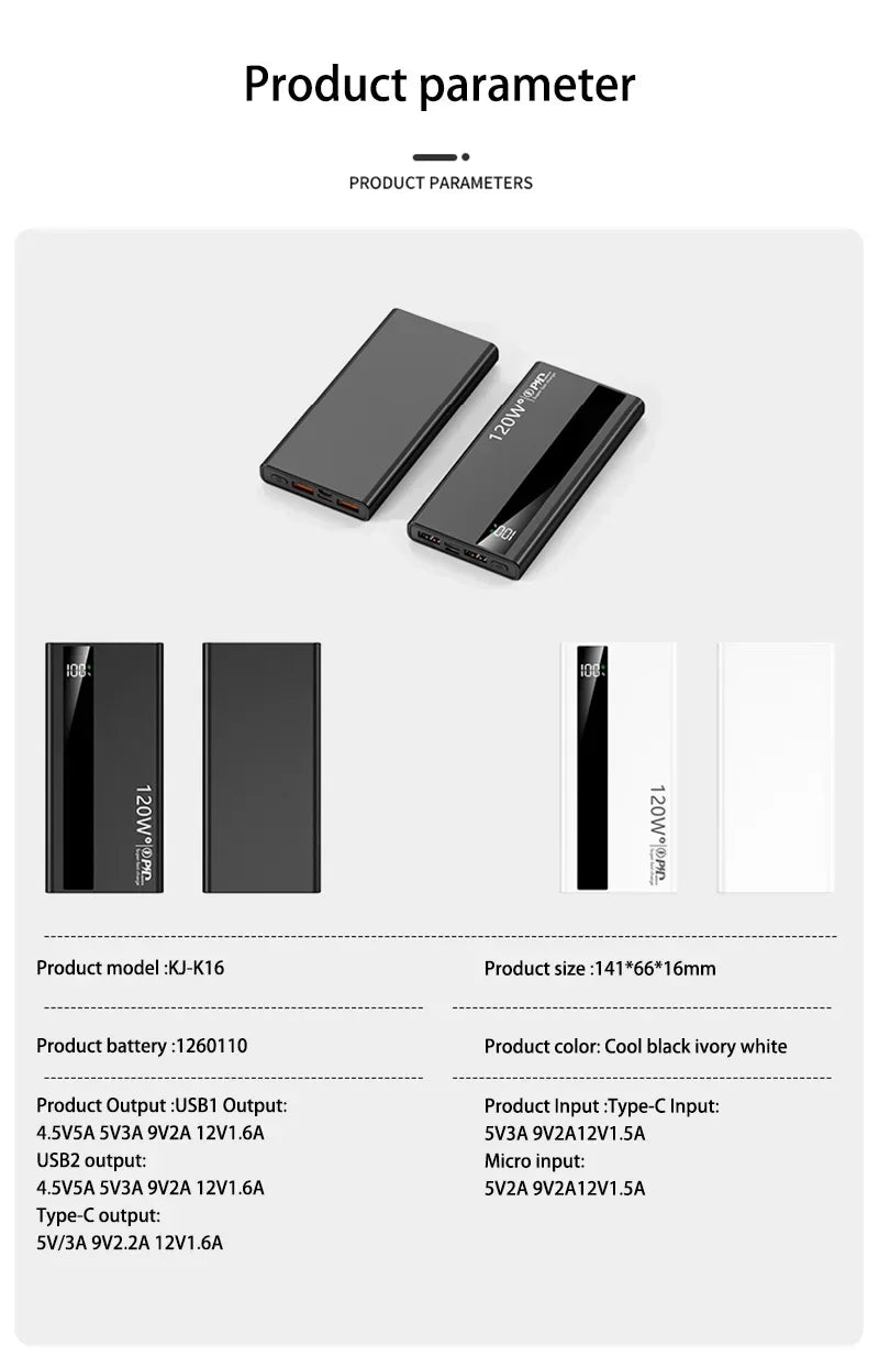 120W Fast Charging Power Bank – 200,000mAh Portable Charger with LED Display