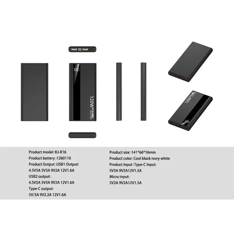 120W Fast Charging Power Bank – 200,000mAh Portable Charger with LED Display