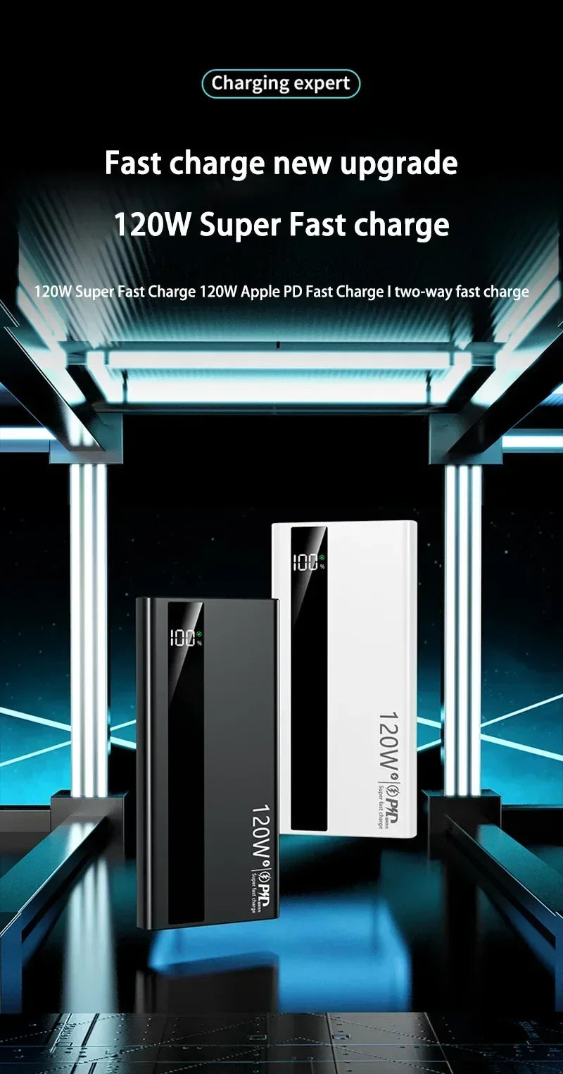 120W Fast Charging Power Bank – 200,000mAh Portable Charger with LED Display