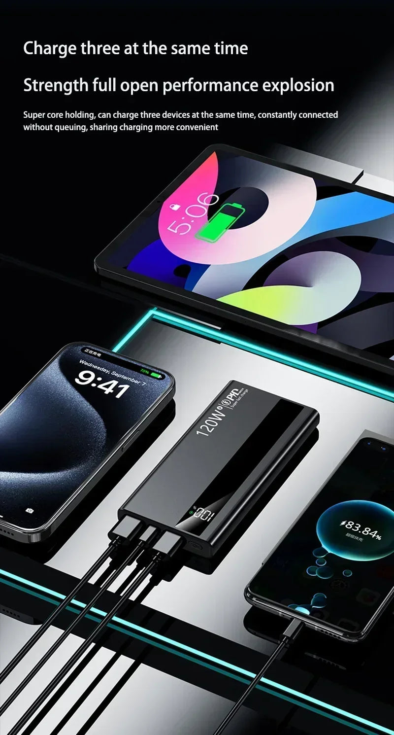 120W Fast Charging Power Bank – 200,000mAh Portable Charger with LED Display