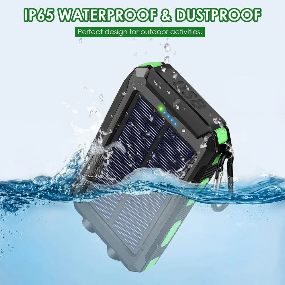 Solar Power Bank 80,000mAh – Portable Charger with LED Flashlight & Compass