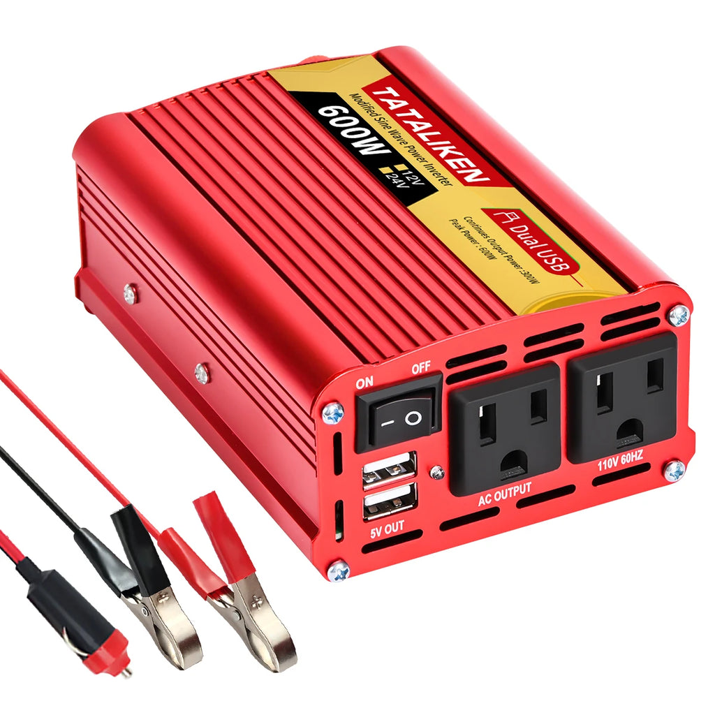 Car Power Inverter 600W–2500W – 12V DC to 110V/220V AC Converter with Dual USB