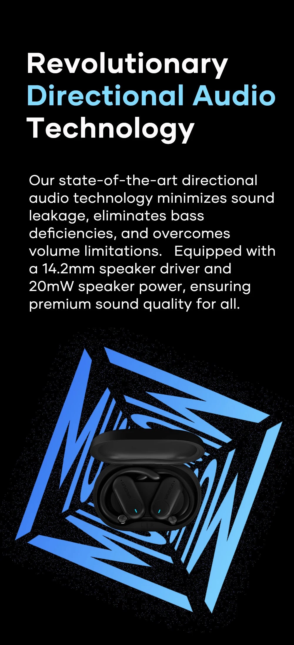 Wavefun Sense Open-Ear Wireless Headphones – Bluetooth 5.3 with Mic & Adjustable Hook