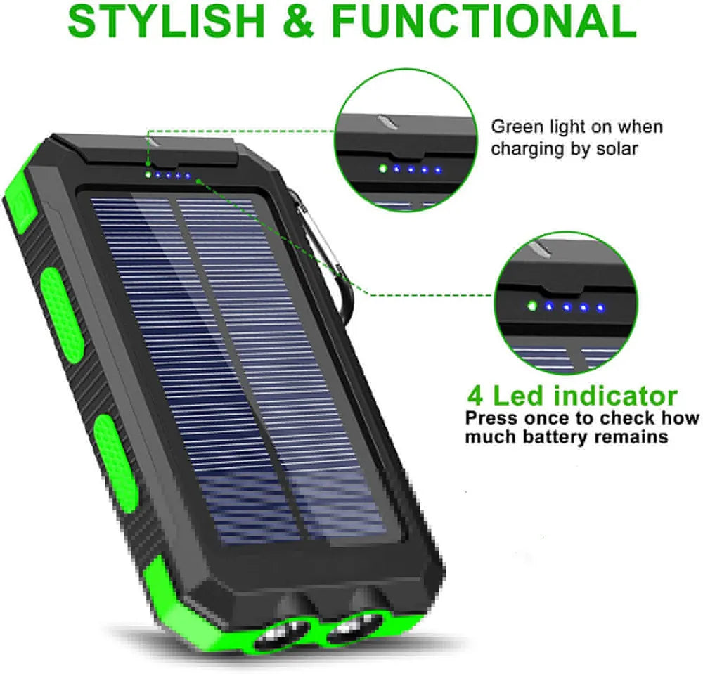 Solar Power Bank 80,000mAh – Portable Charger with LED Flashlight & Compass