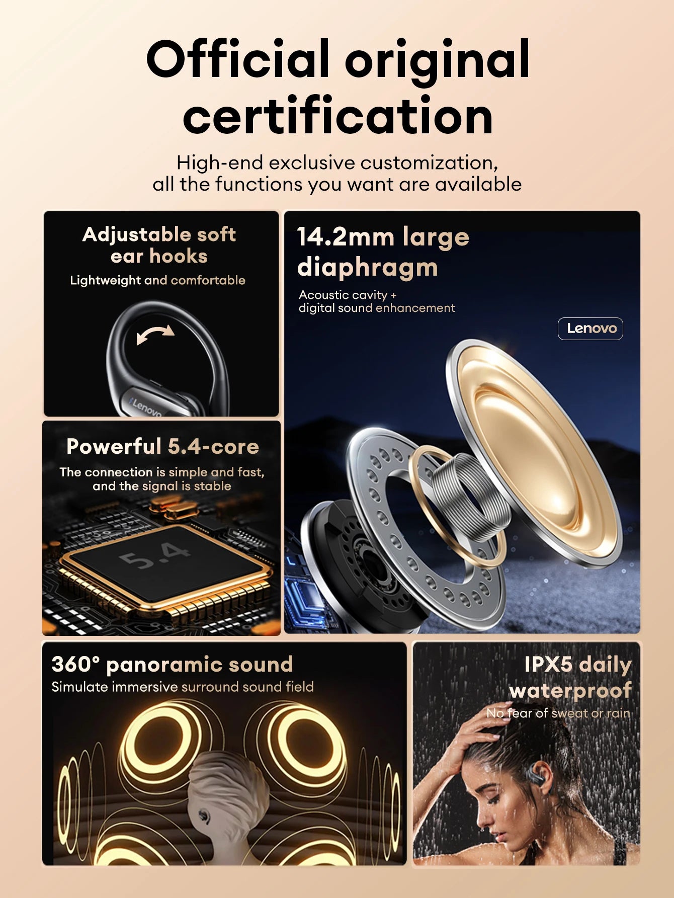 Lenovo EA305 Wireless Earphones – Bluetooth 5.4 OWS Open-Ear Gaming & Sport Headset