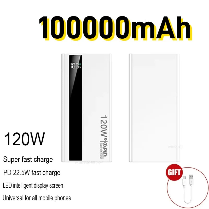 120W Fast Charging Power Bank – 200,000mAh Portable Charger with LED Display