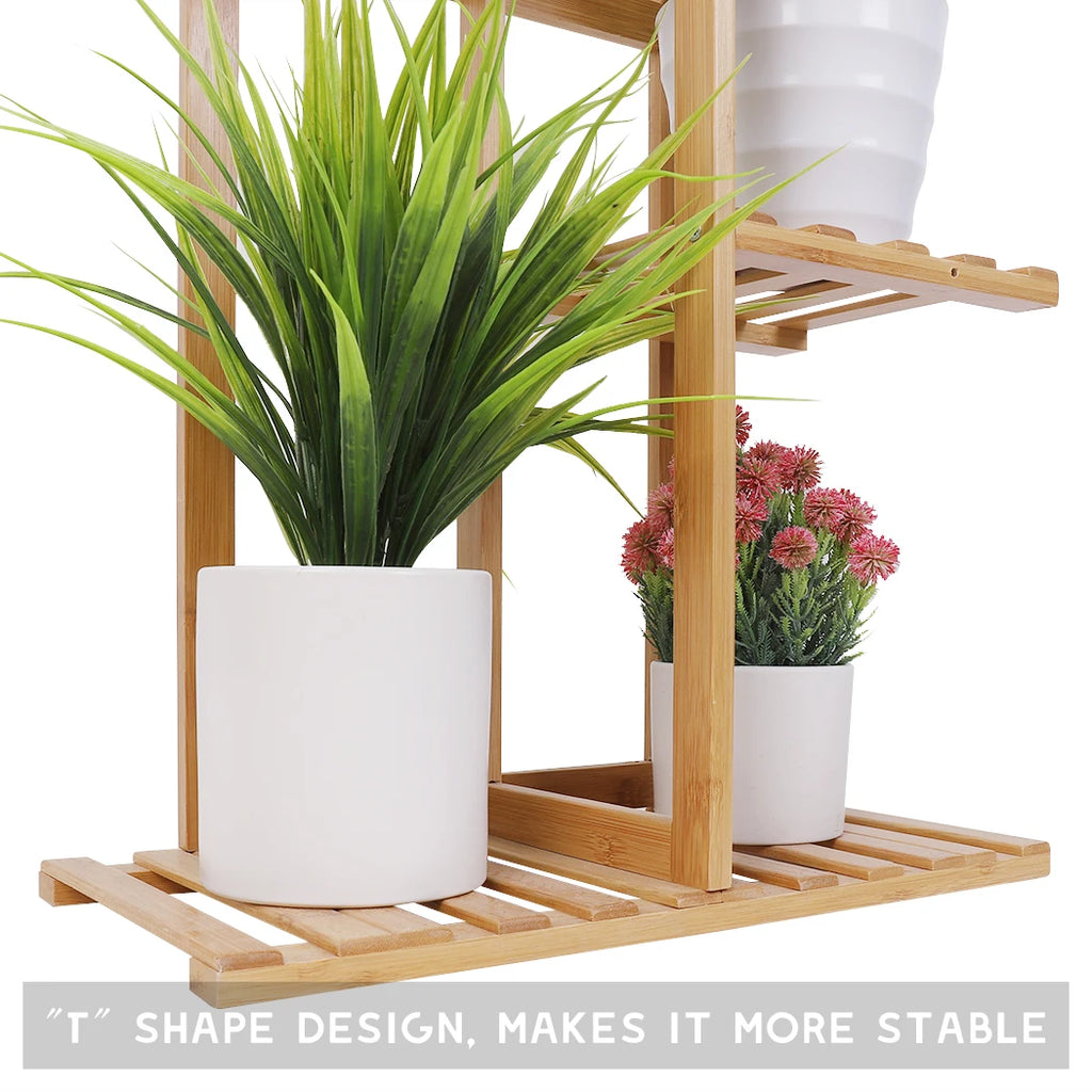 5 / 6 Tiers Tall Bamboo Plant Stand Corner Flower Display Rack for Indoor Outdoor