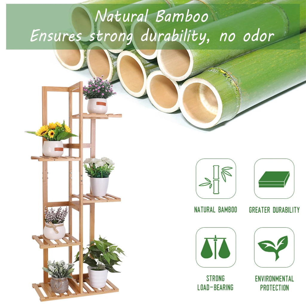 5 / 6 Tiers Tall Bamboo Plant Stand Corner Flower Display Rack for Indoor Outdoor