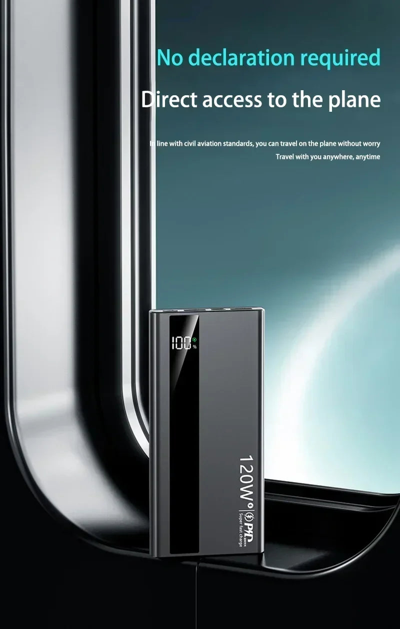 120W Fast Charging Power Bank – 200,000mAh Portable Charger with LED Display