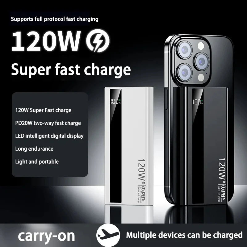 120W Fast Charging Power Bank – 200,000mAh Portable Charger with LED Display