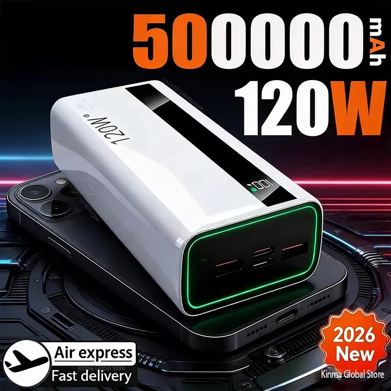120W Fast Charging Power Bank – 200,000mAh Portable Charger with LED Display