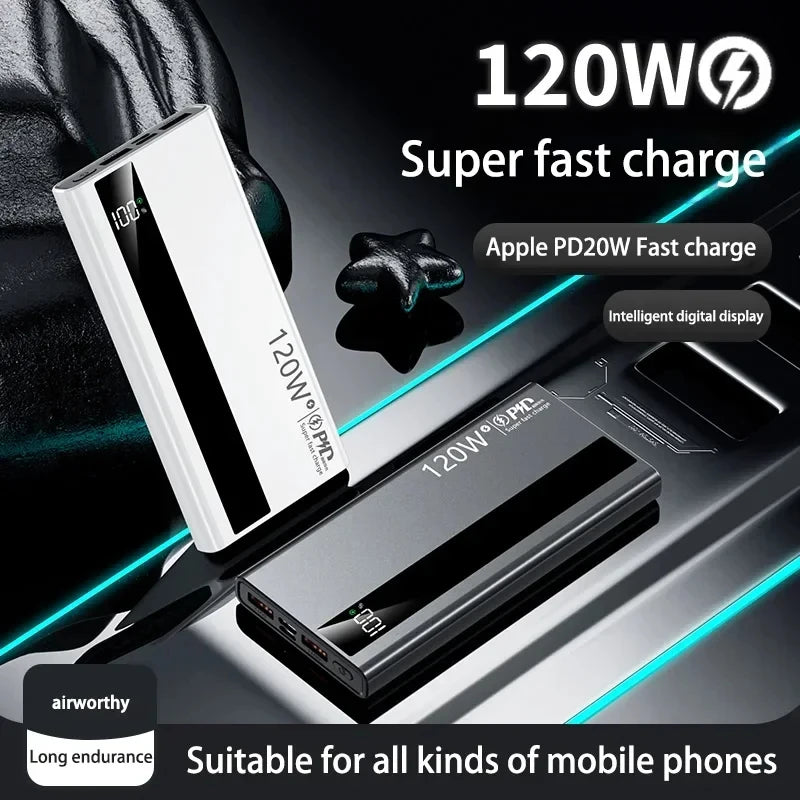 120W Fast Charging Power Bank – 200,000mAh Portable Charger with LED Display