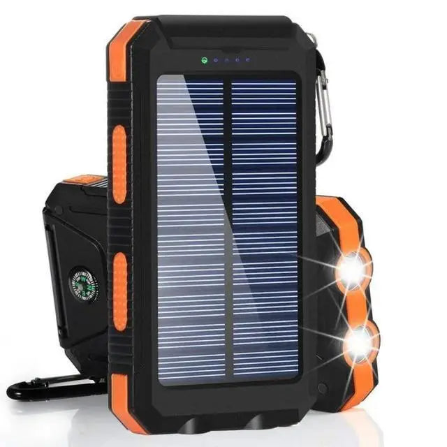 Solar Power Bank 80,000mAh – Portable Charger with LED Flashlight & Compass