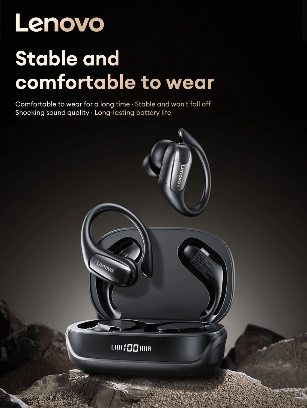 Lenovo EA305 Wireless Earphones – Bluetooth 5.4 OWS Open-Ear Gaming & Sport Headset