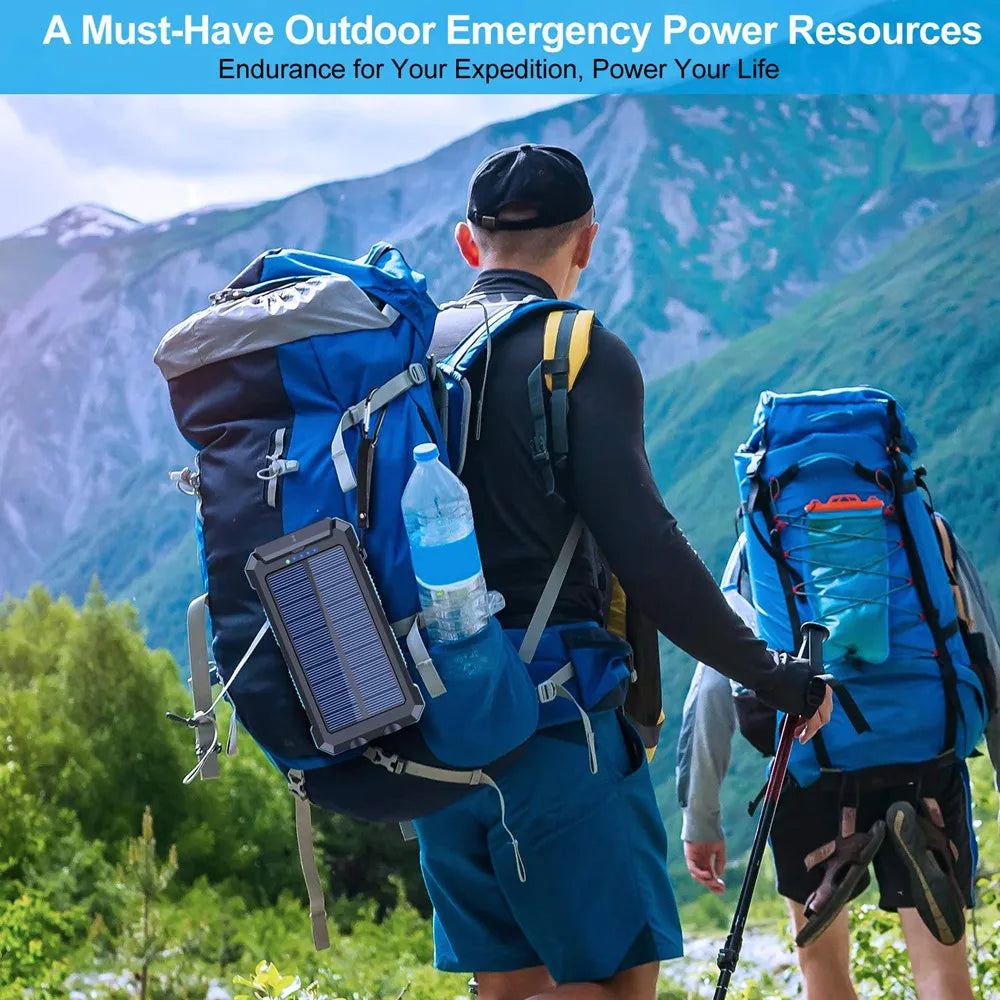Solar Power Bank 80,000mAh – Portable Charger with LED Flashlight & Compass