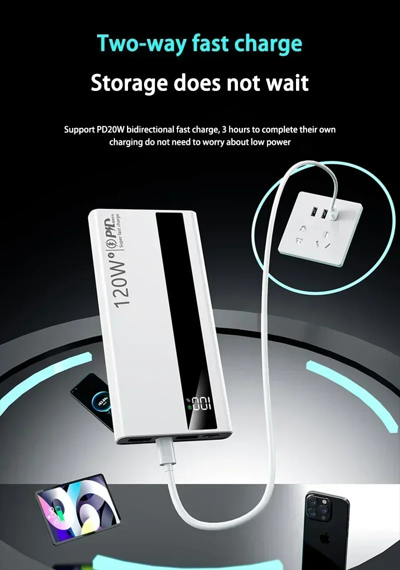 120W Fast Charging Power Bank – 200,000mAh Portable Charger with LED Display
