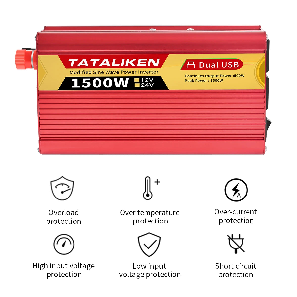 Car Power Inverter 600W–2500W – 12V DC to 110V/220V AC Converter with Dual USB