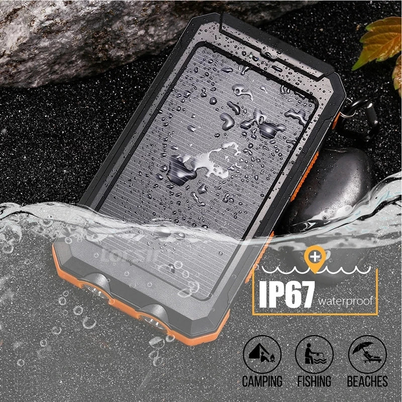 Solar Power Bank 80,000mAh – Portable Charger with LED Flashlight & Compass
