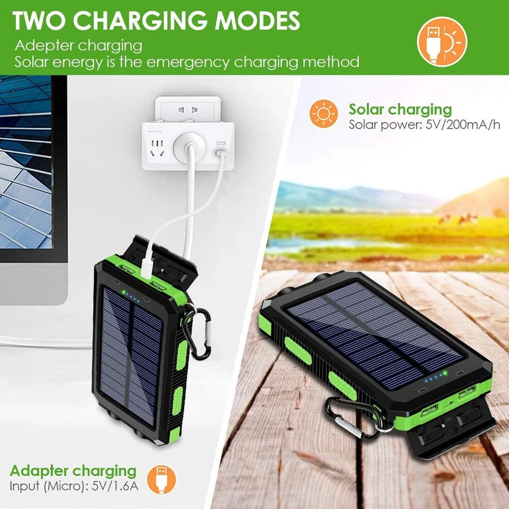 Solar Power Bank 80,000mAh – Portable Charger with LED Flashlight & Compass