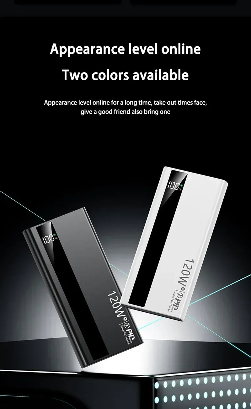 120W Fast Charging Power Bank – 200,000mAh Portable Charger with LED Display