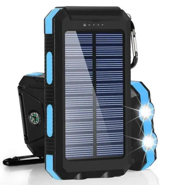 Solar Power Bank 80,000mAh – Portable Charger with LED Flashlight & Compass