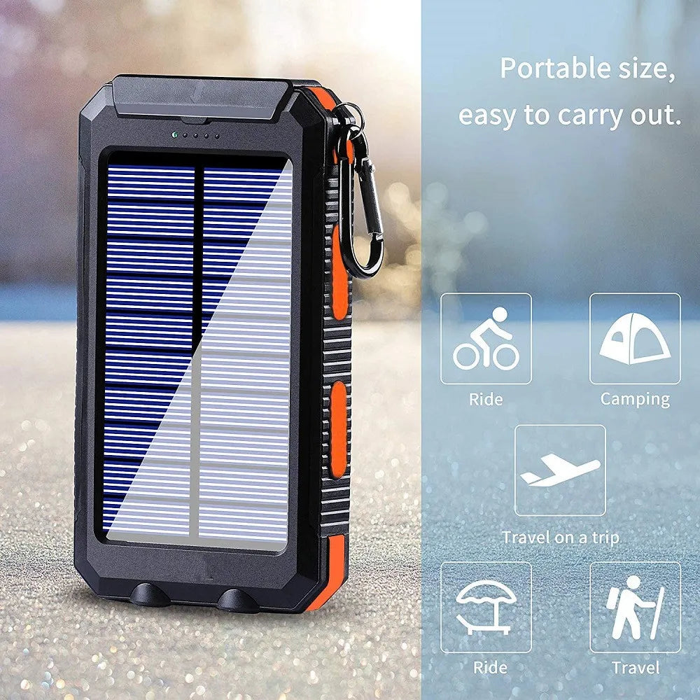 Solar Power Bank 80,000mAh – Portable Charger with LED Flashlight & Compass